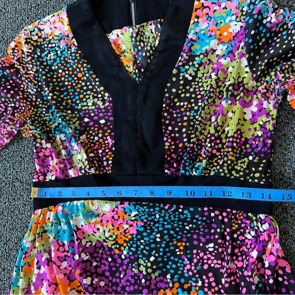 Vintage Y2K Polka Dot Black & Colorful Modest Lightweight Dress 3/4 Sleeves Sz M - Picture 11 of 14